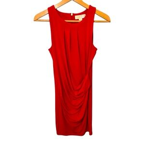 MICHAEL KORS RED ZIPPER ACCENT V-NECK SLEEVELESS FAUX WRAP DRESS SZ XS